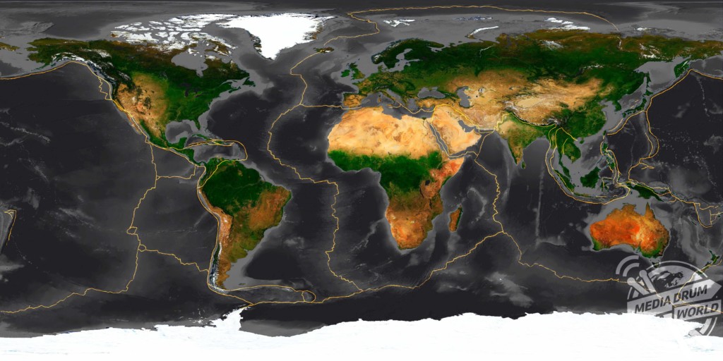 World tectonic plates, global map