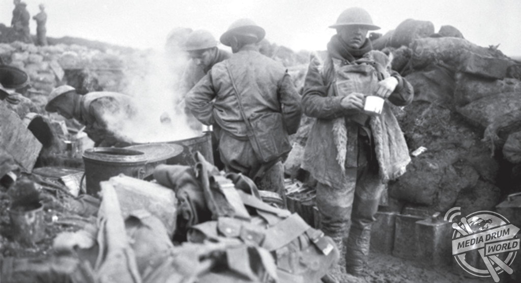 Men of the 10th Battalion enjoying a hot meal near Eaucourt l'Abbaye, on the Sommer during 1917. Matthew Leonard / mediadrumworld.com