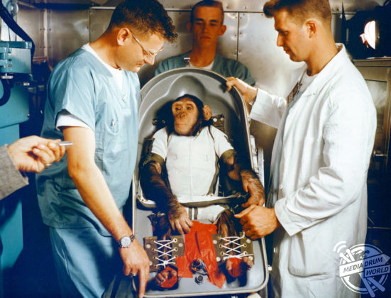 first chimp to orbit earth