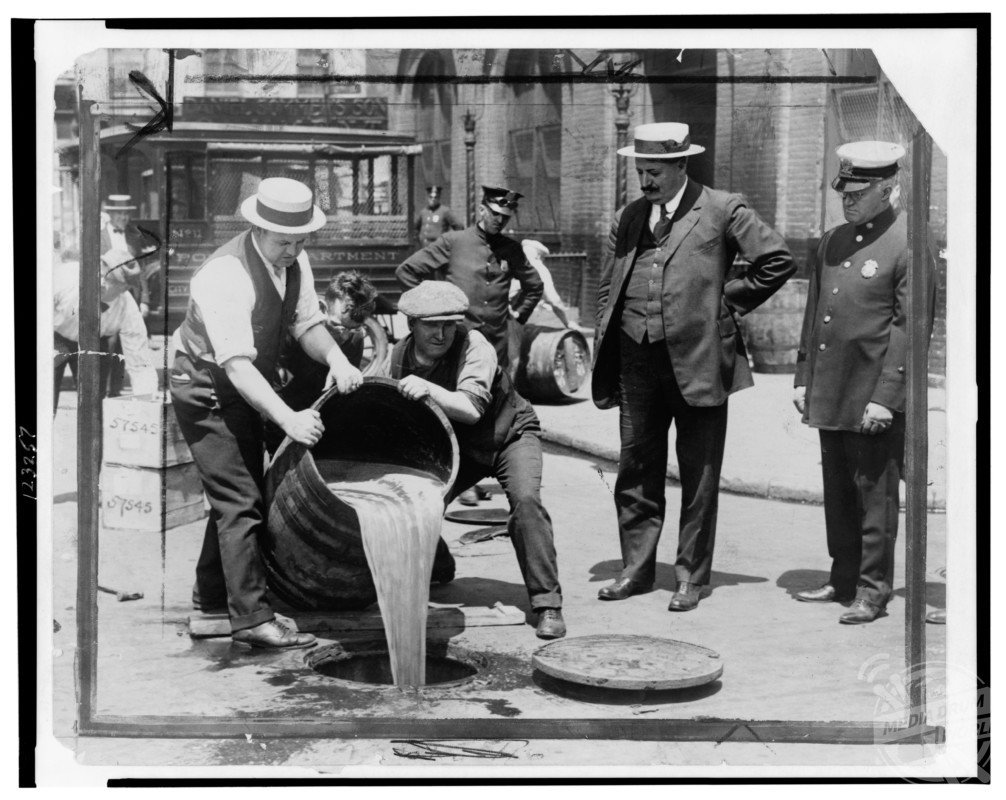 PROHIBITION POURING WHISKEY INTO A SEWER 11x14 SILVER HALIDE PHOTO PRINT 