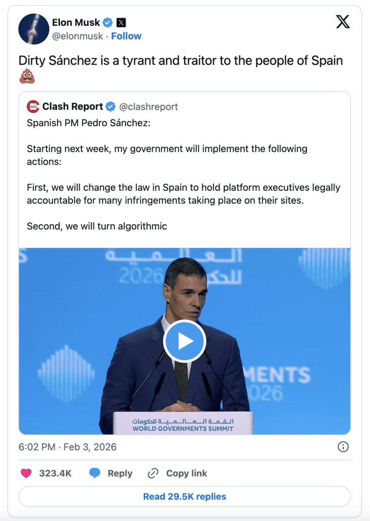Elon Musk attacking politicians who threaten to hold him to account