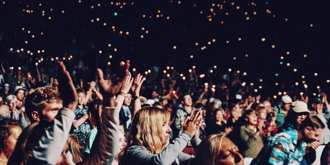Crowd at an outdoor stadium concert