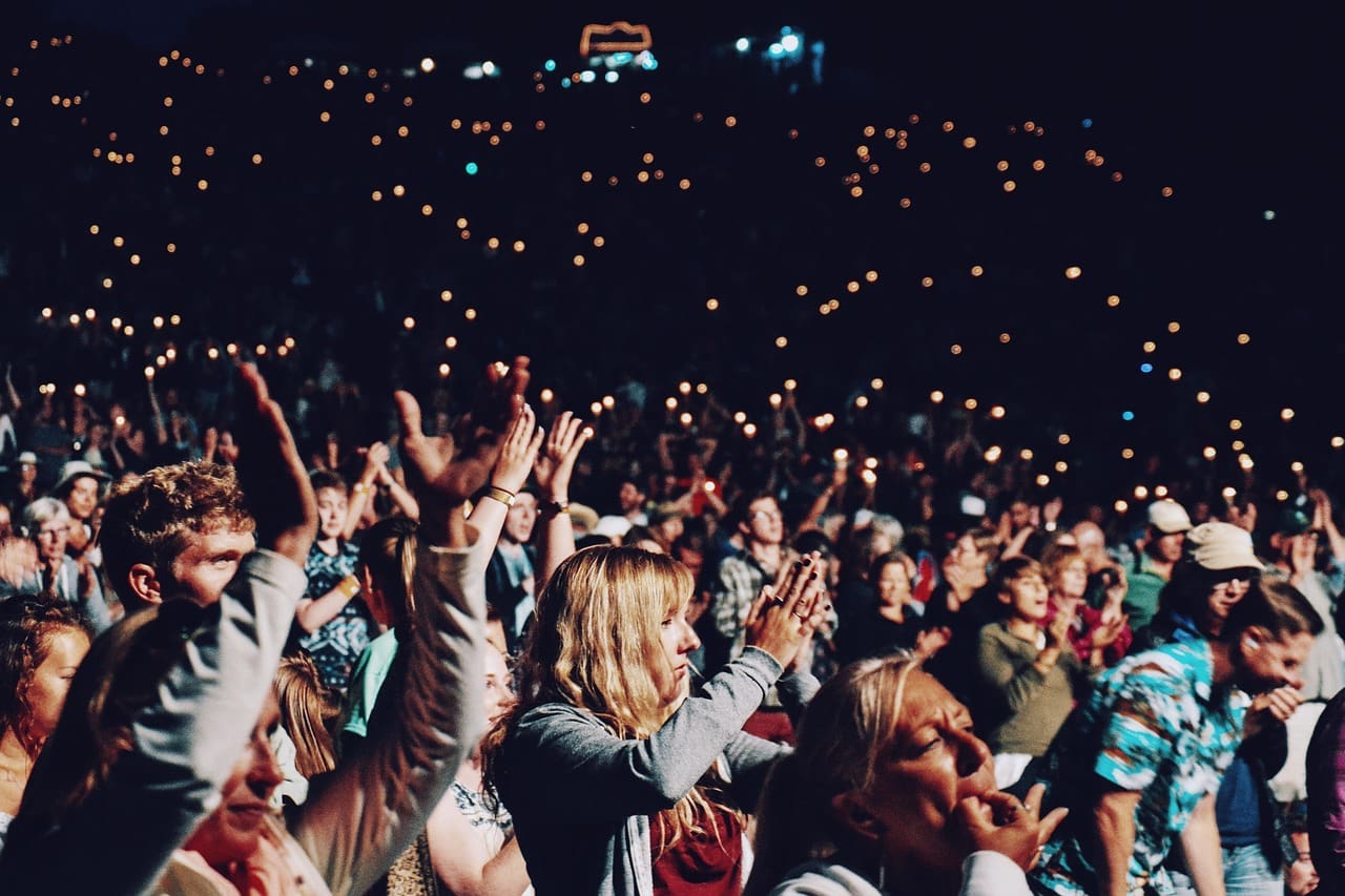 Crowd at an outdoor stadium concert